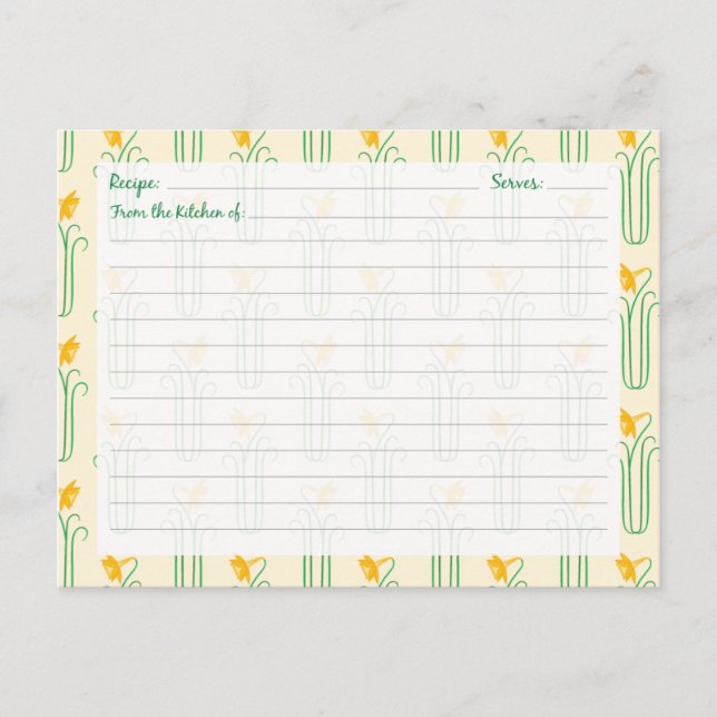 Cute Daffodil Recipe Cards (Front)