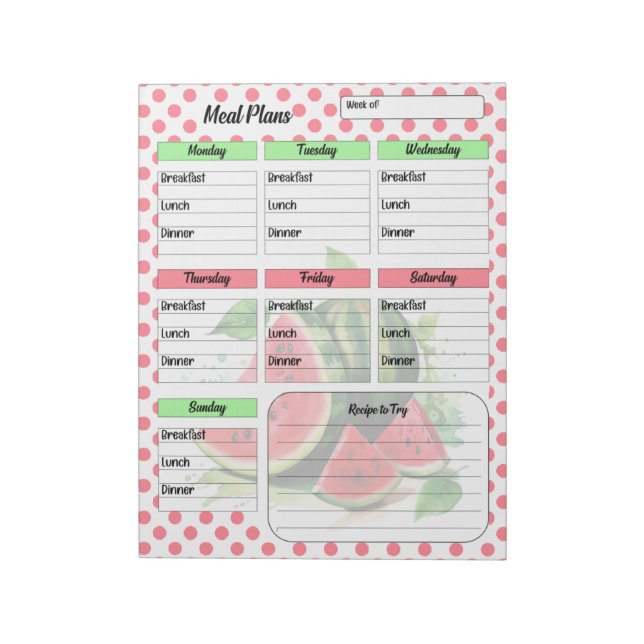 Cute Daily Mouth Watering Watermelon Meal Planner Notepad (Rotated)