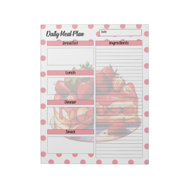 Cute Daily Strawberry Treats Meal Planner Notepad (Rotated)