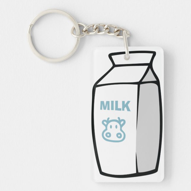 Cute Dairy Cow Cartoon Milk Carton Illustration  Key Ring (Front)