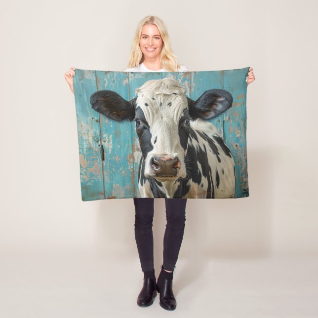 Cute Dairy Cow Farmhouse Painting Fleece Blanket (In Situ)