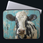Cute Dairy Cow Farmhouse Painting Laptop Sleeve<br><div class="desc">Protect your device with rustic charm using our Cute Dairy Cow Farmhouse Painting Laptop Sleeve. Featuring an adorable dairy cow with a worn blue painted wood wall background,  this sleeve combines farmhouse aesthetics with practical protection,  perfect for lovers of country decor and pastoral scenes.</div>