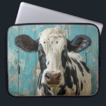 Cute Dairy Cow Farmhouse Painting Laptop Sleeve<br><div class="desc">Protect your device with rustic charm using our Cute Dairy Cow Farmhouse Painting Laptop Sleeve. Featuring an adorable dairy cow with a worn blue painted wood wall background,  this sleeve combines farmhouse aesthetics with practical protection,  perfect for lovers of country decor and pastoral scenes.</div>
