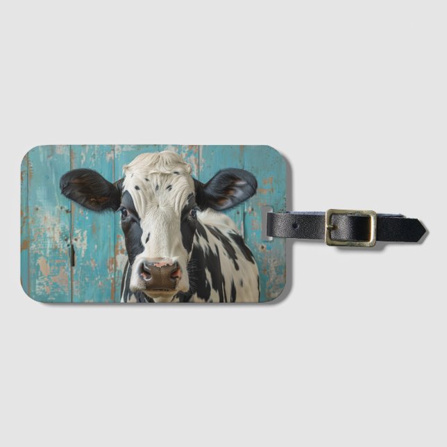 Cute Dairy Cow Farmhouse Painting Luggage Tag (Front Horizontal)