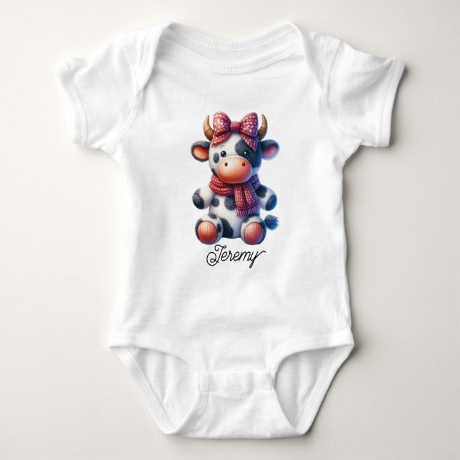 Cute Dairy Cow with Bow Baby Bodysuit (Front)
