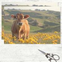 Cute Dairy Cow Yellow Wildflowers Decoupage