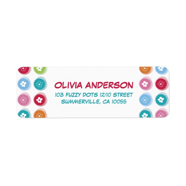 Cute Daisies And Colourful Fuzzy Dots Chic Address (Front)