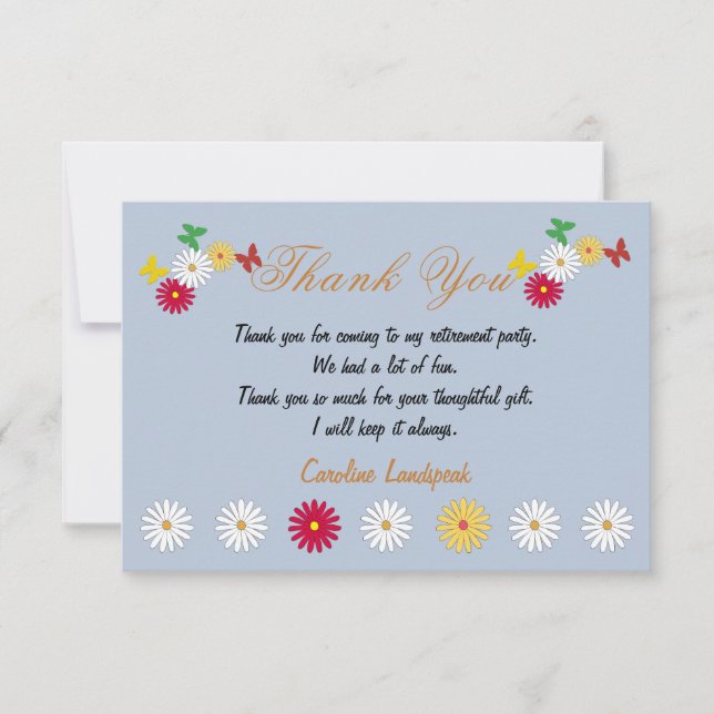 Cute Daisies & Butterflies Happy Retirement Thanks Card (Front)