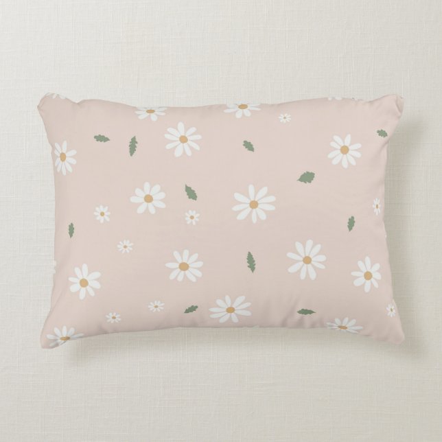 Cute Daisies Floral Blossoms & Greenery Decorative Cushion (Front)