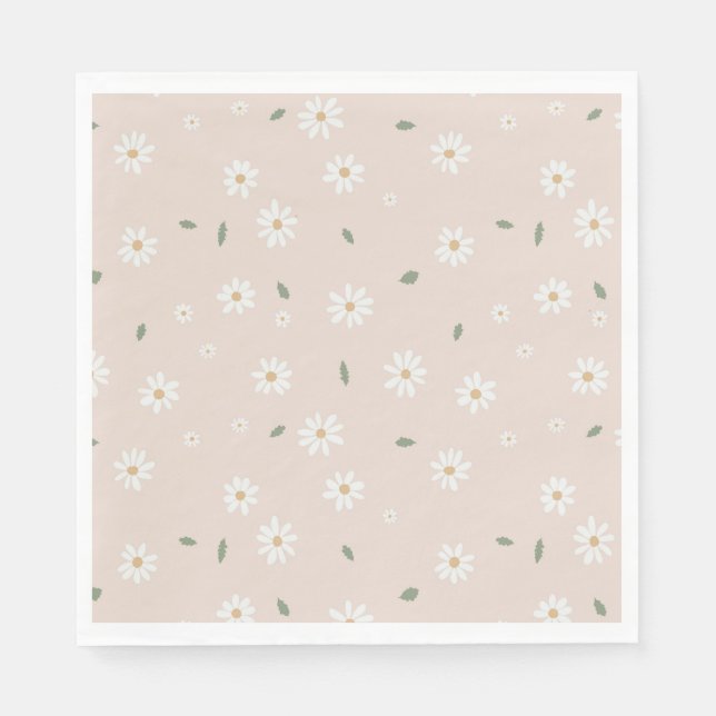 Cute Daisies Floral Blossoms & Greenery Napkin (Front)