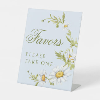 Cute Daisies Floral Blue Baby Shower Favors Pedestal Sign
