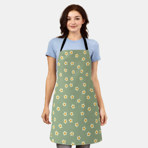 Cute Daisies Floral Pattern Green Apron