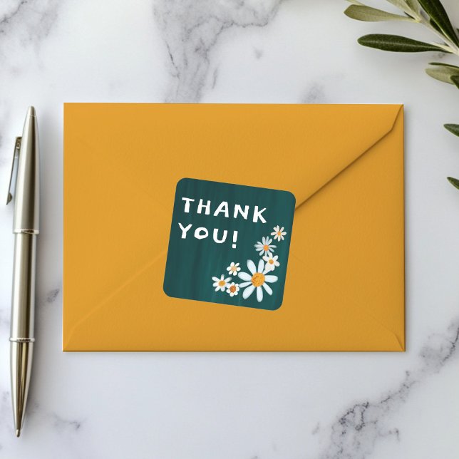 Cute Daisies Gouache Custom Baby Shower THANK YOU Square Sticker (Cute Daisies Gouache Custom  THANK YOU Square Sticker
)