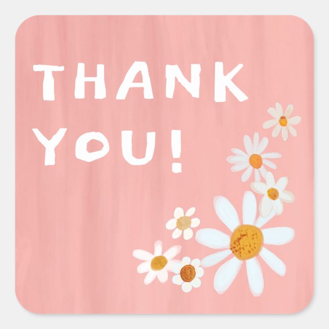 Cute Daisies Gouache Custom Baby Shower THANK YOU Square Sticker (Front)