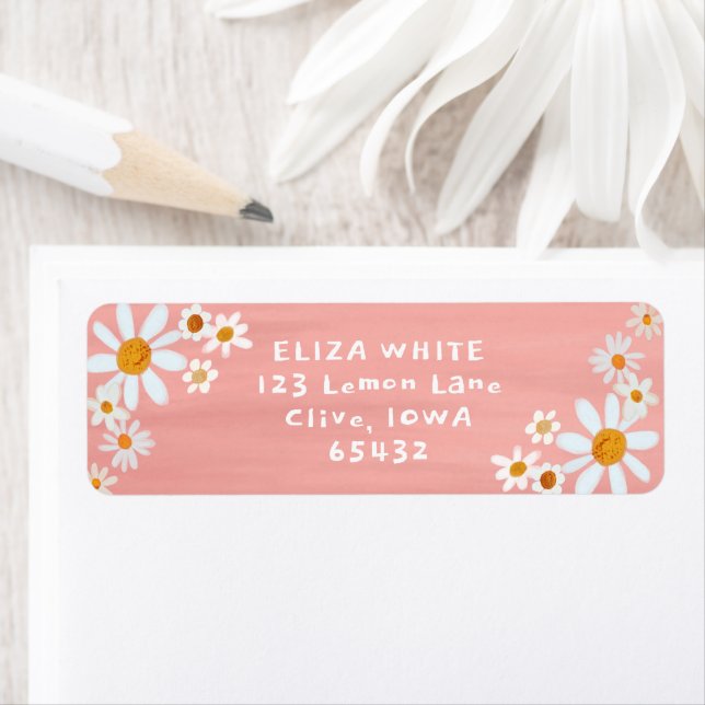 Cute Daisies Gouache Custom Pink Return Address (Insitu)