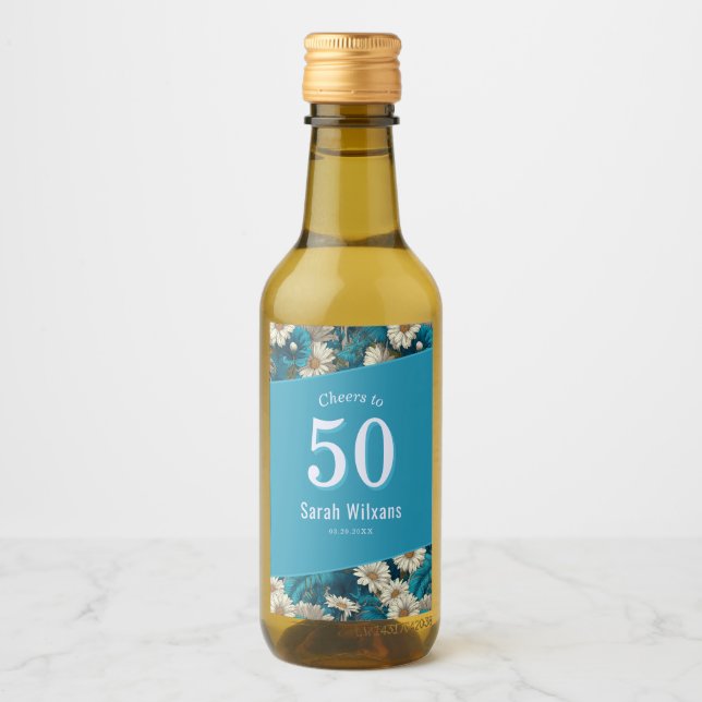 Cute Daisy 30Th Birthday Unique Blue  Wine Label (Front)