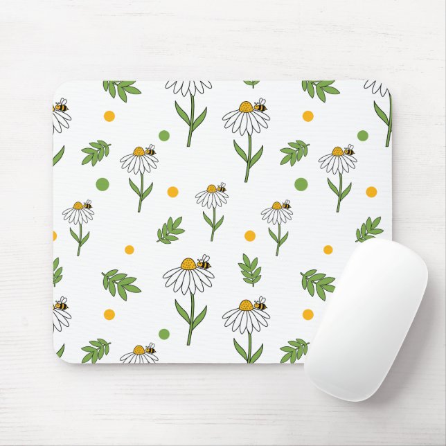 Cute Daisy and Bee Seamless Pattern Mouse Mat (With Mouse)