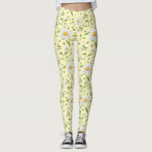 Cute Daisy and Bees Watercolor Floral Pattern Legg Leggings
