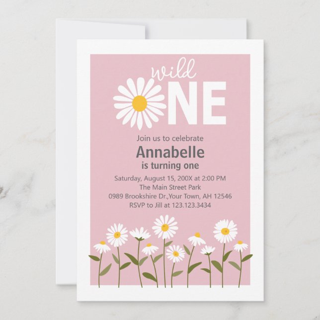 Cute Daisy Birthday Invitation on pink (Front)