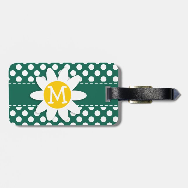 Cute Daisy; Bottle Green Polka Dots Luggage Tag (Back Horizontal)