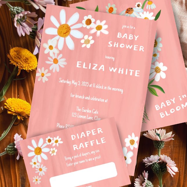Cute Daisy Bouquet Handpainted Custom Baby Shower  Enclosure Card (Cute Daisy Bouquet Handpainted Custom Baby Shower Enclosure Card Pink baby in bloom cute floral
)