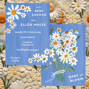 Cute Daisy Bouquet Handpainted Custom Baby Shower  Invitation
