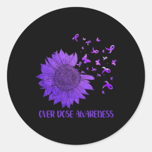 Cute Daisy Butterflies Purple Ribbon Overdose Awar Classic Round Sticker