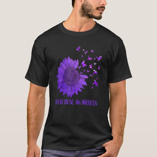 Cute Daisy Butterflies Purple Ribbon Overdose Awar T-Shirt (Front)