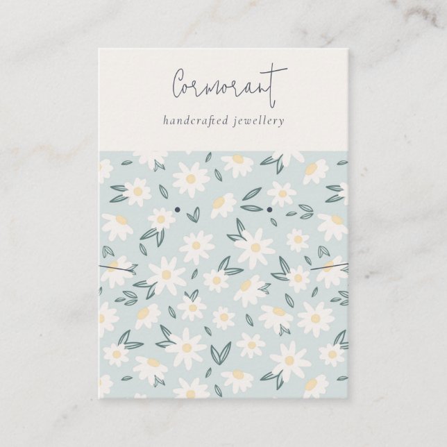Cute Daisy Flora Aqua Blue Script Earring Necklace Business Card (Front)