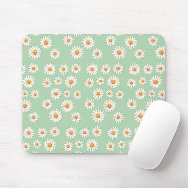 Cute Daisy Floral – Aesthetic Desk Accessory -  Mouse Mat (With Mouse)