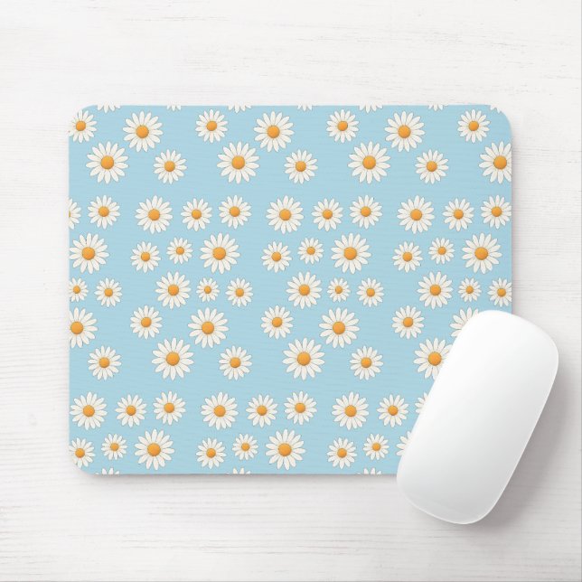 Cute Daisy Floral – Aesthetic Desk Accessory -  Mouse Mat (With Mouse)