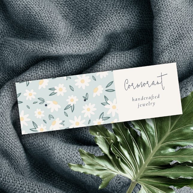 Cute Daisy Floral Aqua Blue Script Earring Holder Mini Business Card (Creator Uploaded)