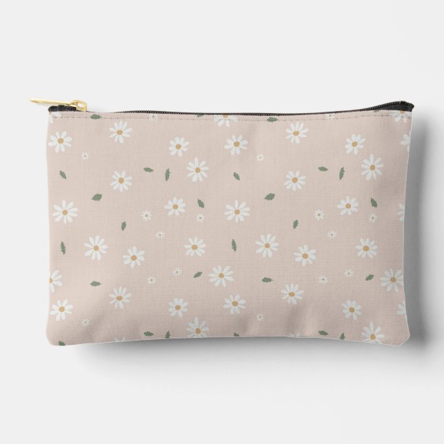Cute Daisy Floral Blossoms & Greenery Accessory Pouch (Front)