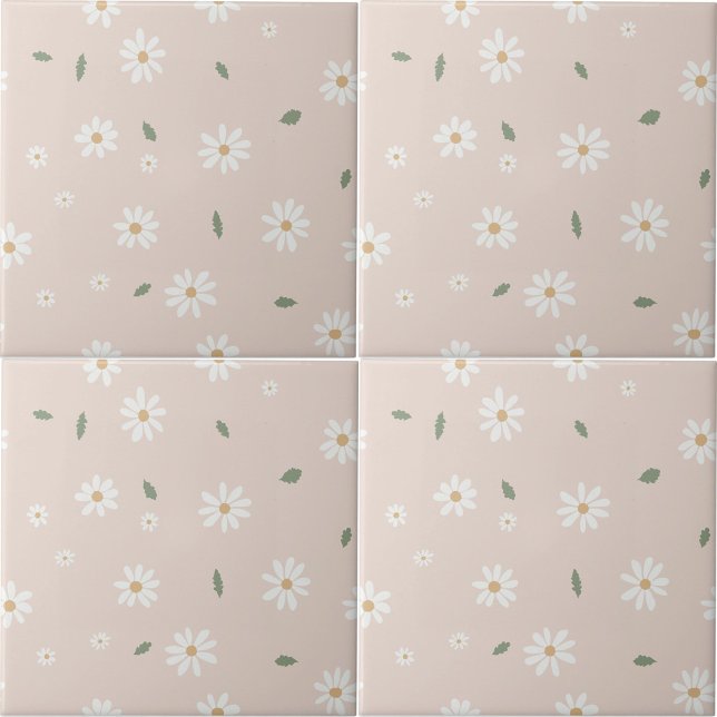 Cute Daisy Floral Blossoms & Greenery Girl Nursery Tile (Cute Daisy Floral Blossoms & Greenery Girl Nursery Ceramic Tile)