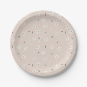 Cute Daisy Floral Blossoms & Greenery Paper Plate