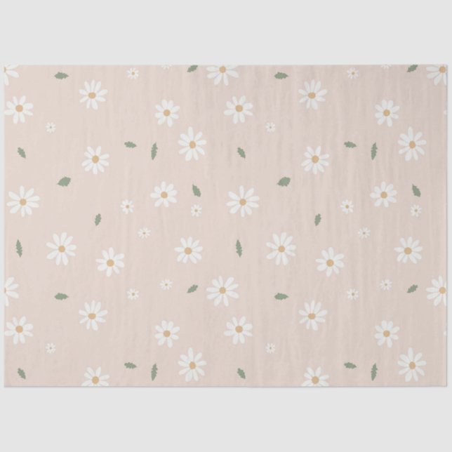 Cute Daisy Floral Blossoms & Greenery Tissue Paper (Front)