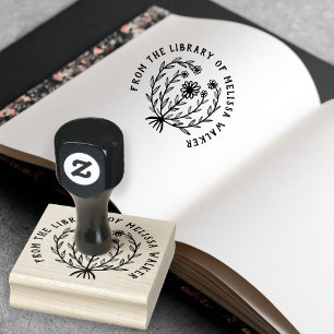 Cute Daisy Floral CUSTOM Add Own Text Ex Libris Rubber Stamp