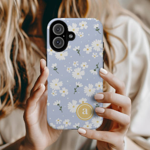 Cute Daisy Floral Custom Monogram iPhone 16 Case