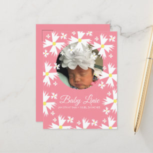 Cute Daisy Florals Border Photo Baby Announcement Postcard