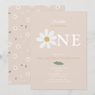 Cute Daisy Flower 1st Birthday Girl Pink Invitation
