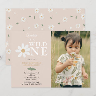 Cute Daisy Flower 1st Birthday Girl Wild One Photo Invitation