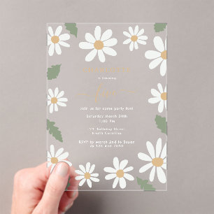 Cute Daisy Flower Birthday Party Girl Pink Acrylic Invitations