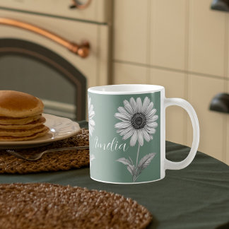 Cute Daisy Flower Boho Green Customisable Coffee Mug