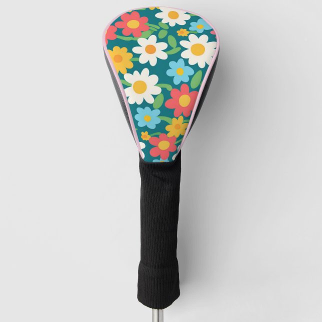 Cute Daisy Flower Botanical pattern school girly Golf Head Cover (Front)