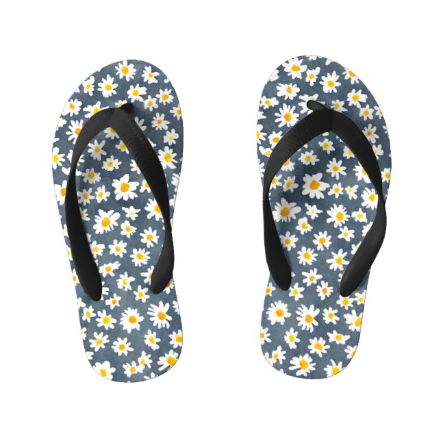 Cute Daisy Flower Botanical pattern school girly Kid's Flip Flops (Footbed)