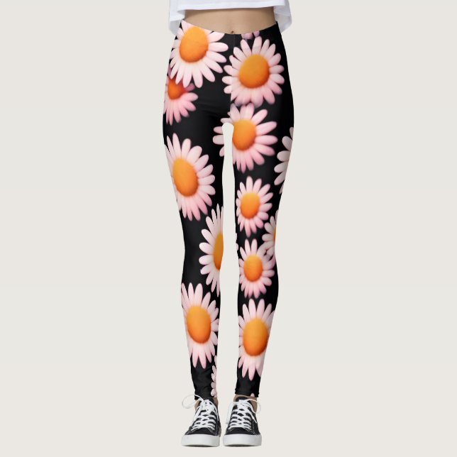 Cute Daisy Flower Botanical pattern school girly Leggings (Front)