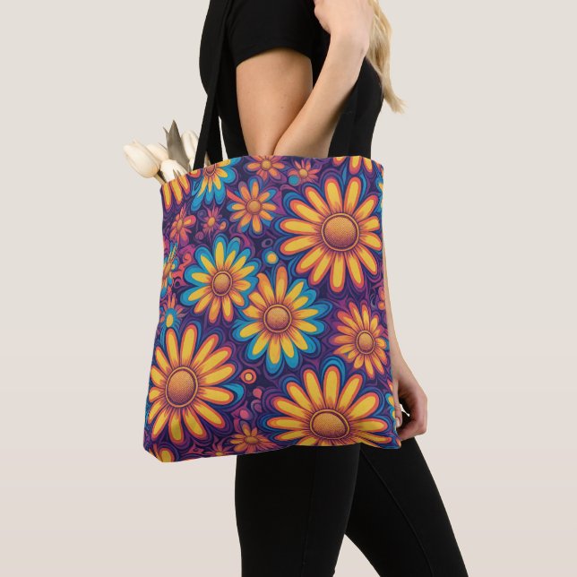 Cute Daisy Flower Botanical pattern school girly Tote Bag (Close Up)