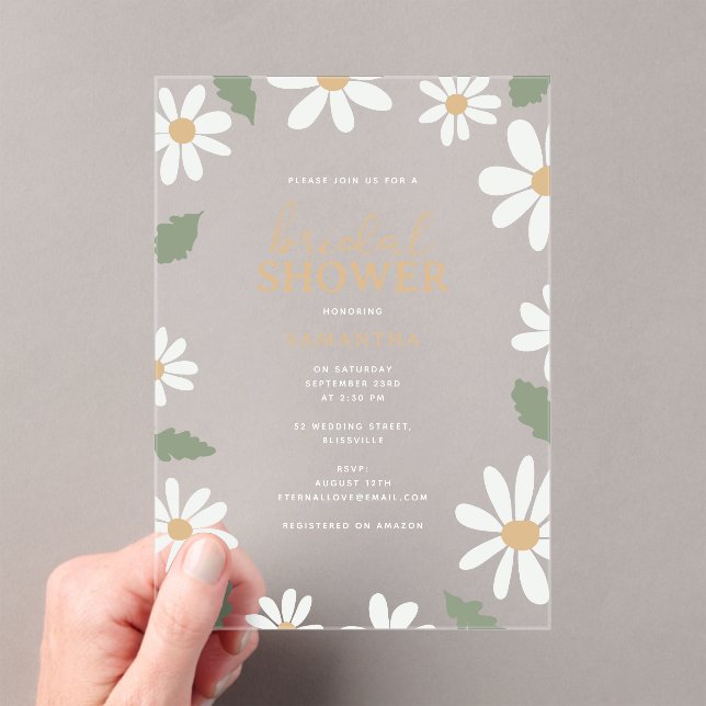 Cute Daisy Flower Bridal Shower Acrylic Invitations (Insitu (Handheld))
