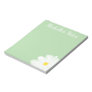 Cute daisy flower design personalized green floral notepad