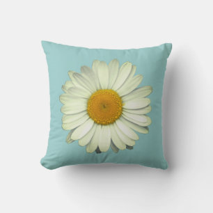 Cute Daisy Flower Head on Light Blue Cushion